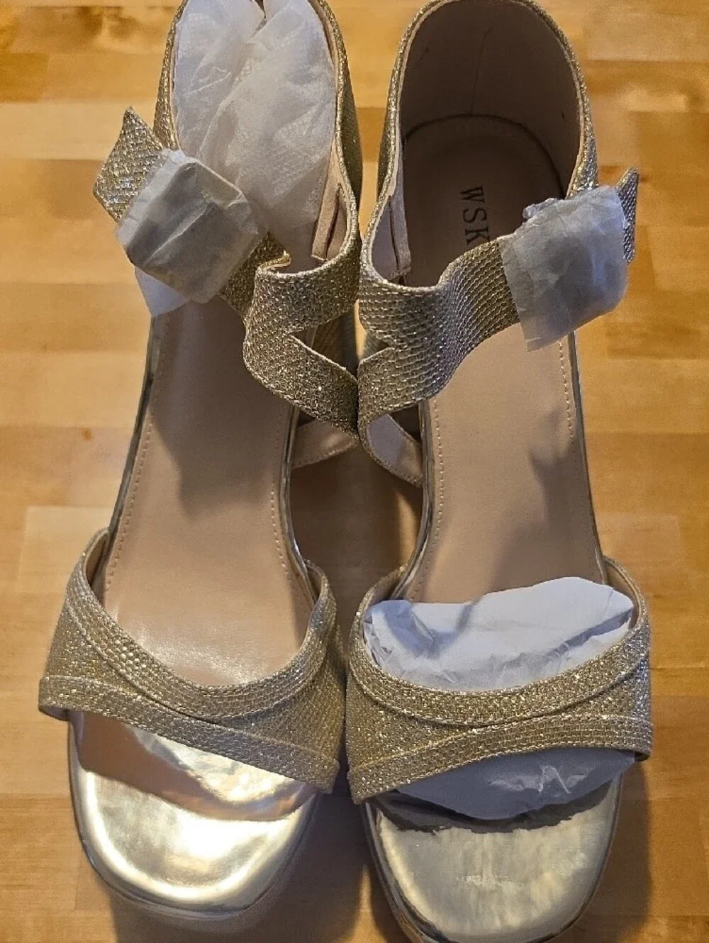 Gold Glitter Platform Block Heel Sandals